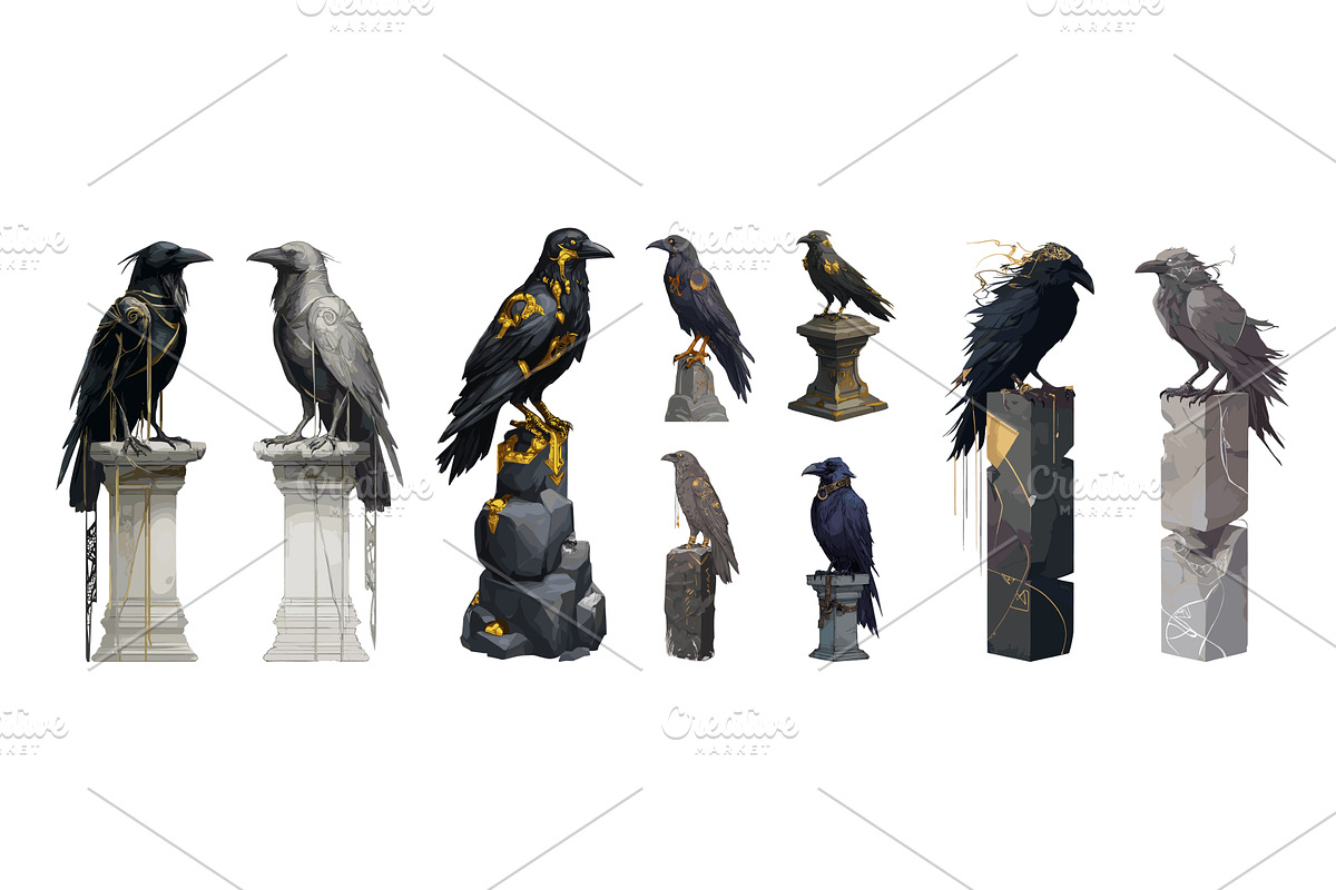 Raven black feathered scavenger, an Animal Illustration by Onyx