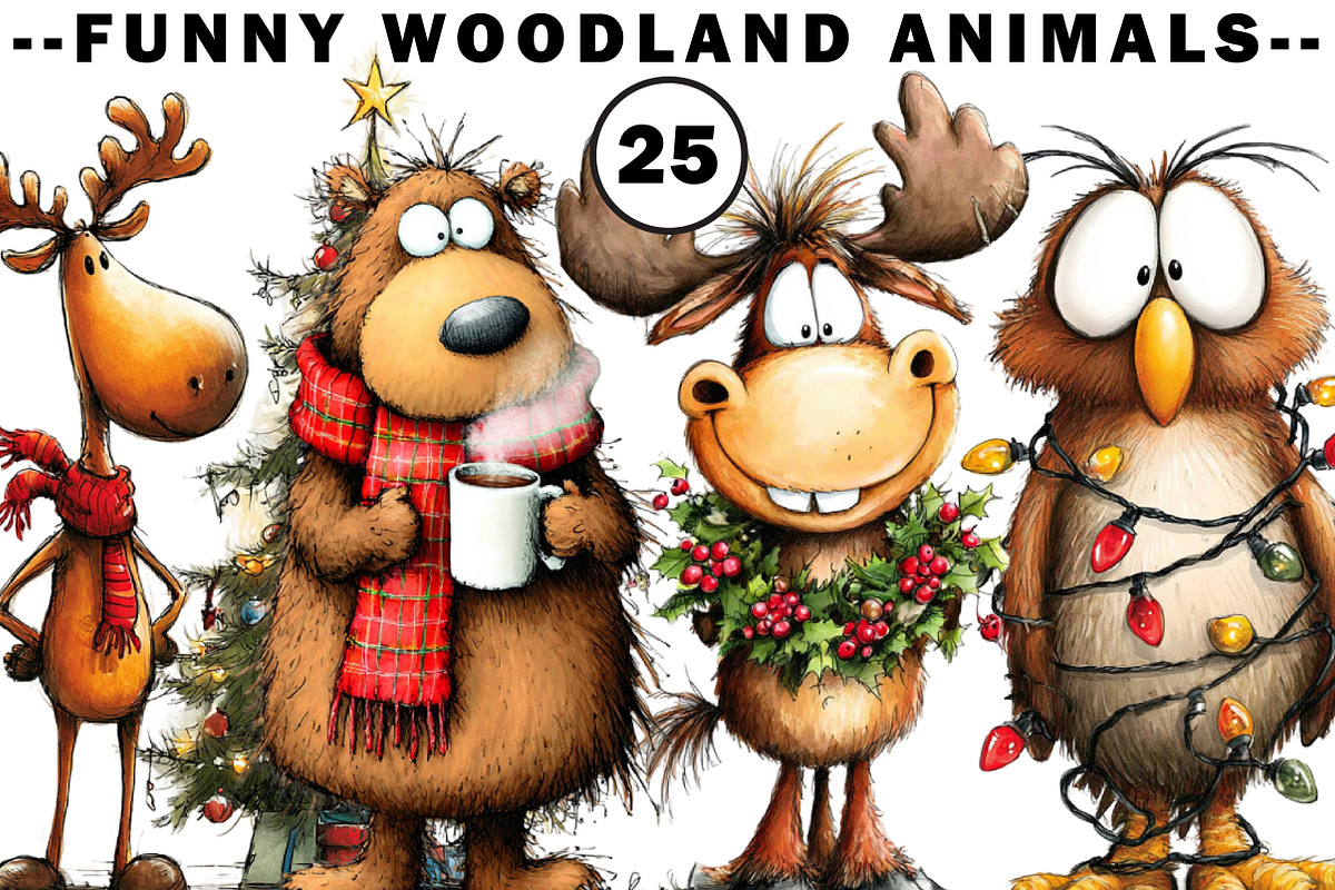 Funny Woodland Animals Clipart, an Illustration by CreationArt (Photo 1 of 5)