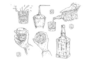 Male hand holding glass whiskey with, an Object Illustration by MoreVector