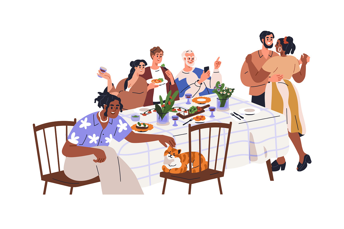 Friends gathering at dinner table, a Person Illustration by Good Studio (Photo 3 of 14)