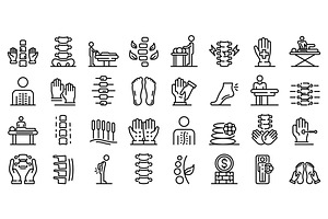 Osteopathy icons set, outline style, a Healthcare Illustration by Ylivdesign