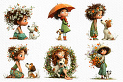 Whimsical Girl & Dog Love Clipart, a Seasonal Illustration by Craft Nest (Thumbnail 4 of 6)