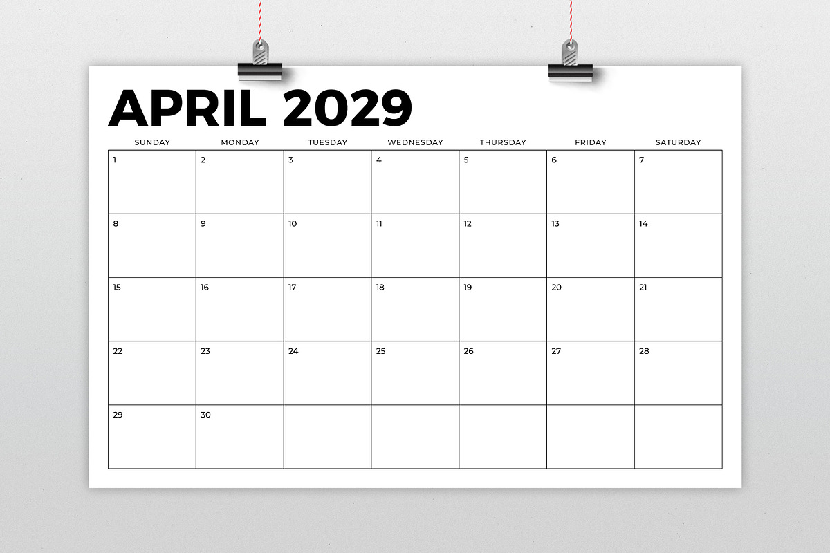 2029 11 x 17 Inch Calendar Template preview 2