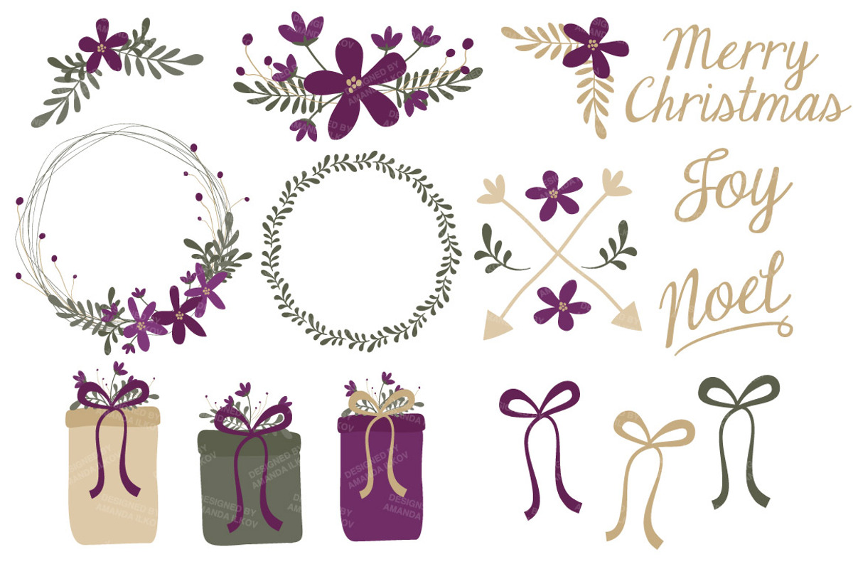 Plum Christmas Wreath Vectors, an Illustration by Amanda Ilkov (Photo 3 of 5)