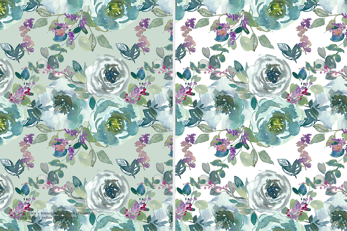 Mint & Mauve Watercolor Floral Set, a Decorative Illustration by ...
