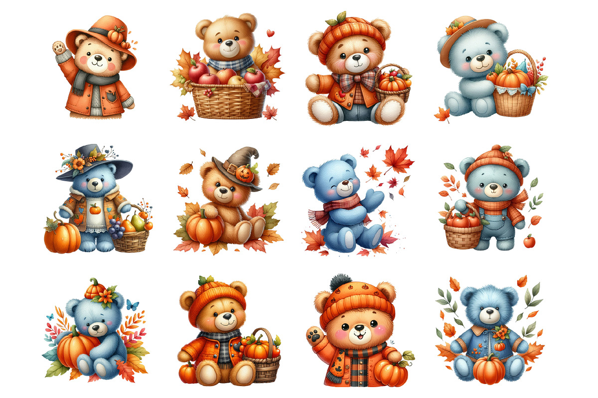 Autumn Fall Teddy Bear, an Illustration by Design Market (Photo 2 of 3)