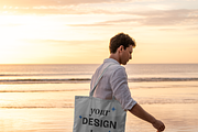 Sunset Beach Walk Tote Bag Mockup, a Merchandise Mockup by mockeyai (Thumbnail 3 of 3)