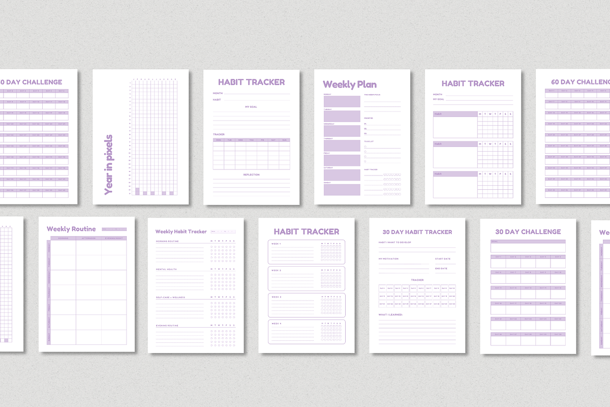 Habit tracker Printable Bundle, a Stationery Template by The Chaos Project (Photo 3 of 9)