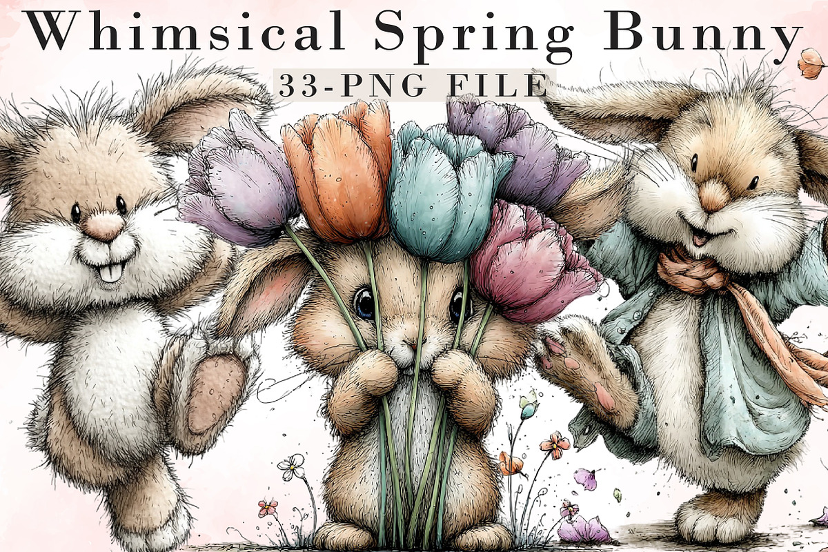 Whimsical Spring Bunny Clipart, an Illustration by Libby Wishes (Photo 1 of 7)