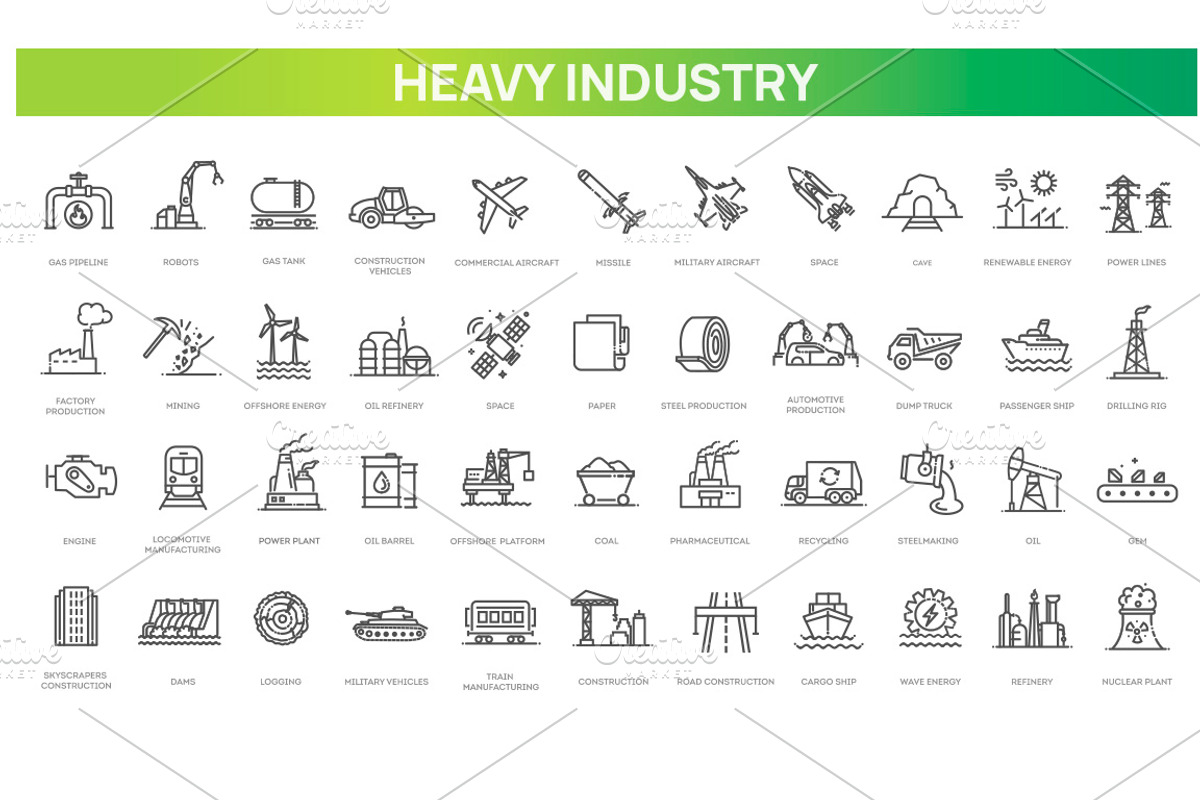 Heavy Industry Icons, an Outline Icon by Tettygreen (Photo 1 of 2)