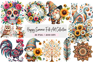 Happy Summer Folk Art Collection PNG, an Illustration by DreamArtGraphic