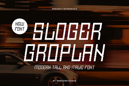 Sloger Groplan - Tall & Italic Font, a Sans Serif Font by QR Design Studio