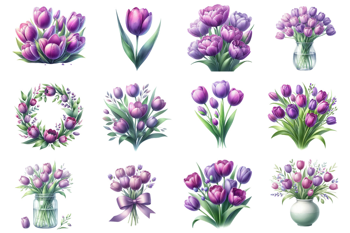 Watercolor Tulips Clipart Bundle, an Illustration by Dream Creation (Photo 3 of 4)
