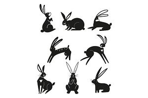 Silhouettes of black rabbits