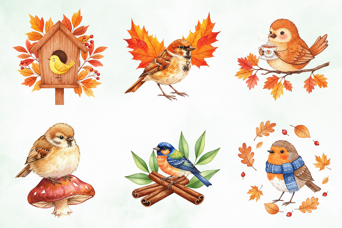 Positive Whimsical Fall Birds Bundle, an Illustration by Creative Art (Photo 3 of 9)