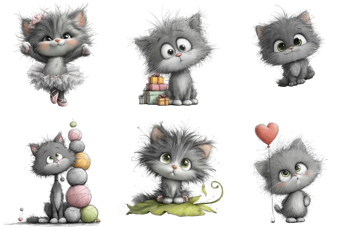 Whimsical Fluffy Kitten Clipart, an Illustration by DreamArtGraphic (Photo 3 of 4)