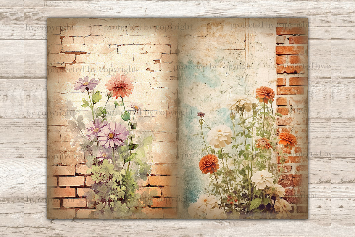 Flower Junk Journal Pages, a Decorative Illustration by GlamArtZhanna (Photo 3 of 9)