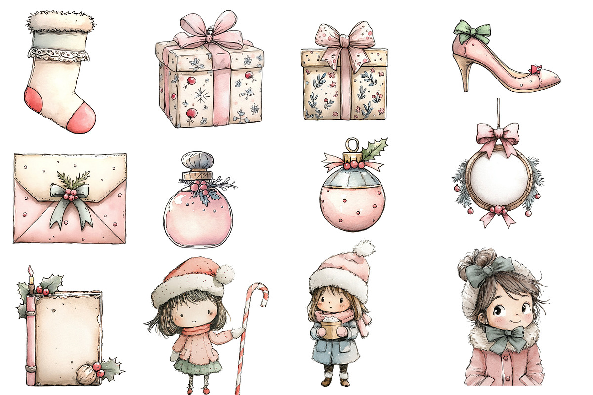 Cute Coquette Christmas Clipart, an Illustration by Designworld (Photo 2 of 4)