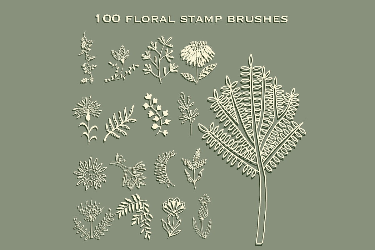 100 Floral Stamp brushes, an Illustration by Olga Brinza (Photo 1 of 11)