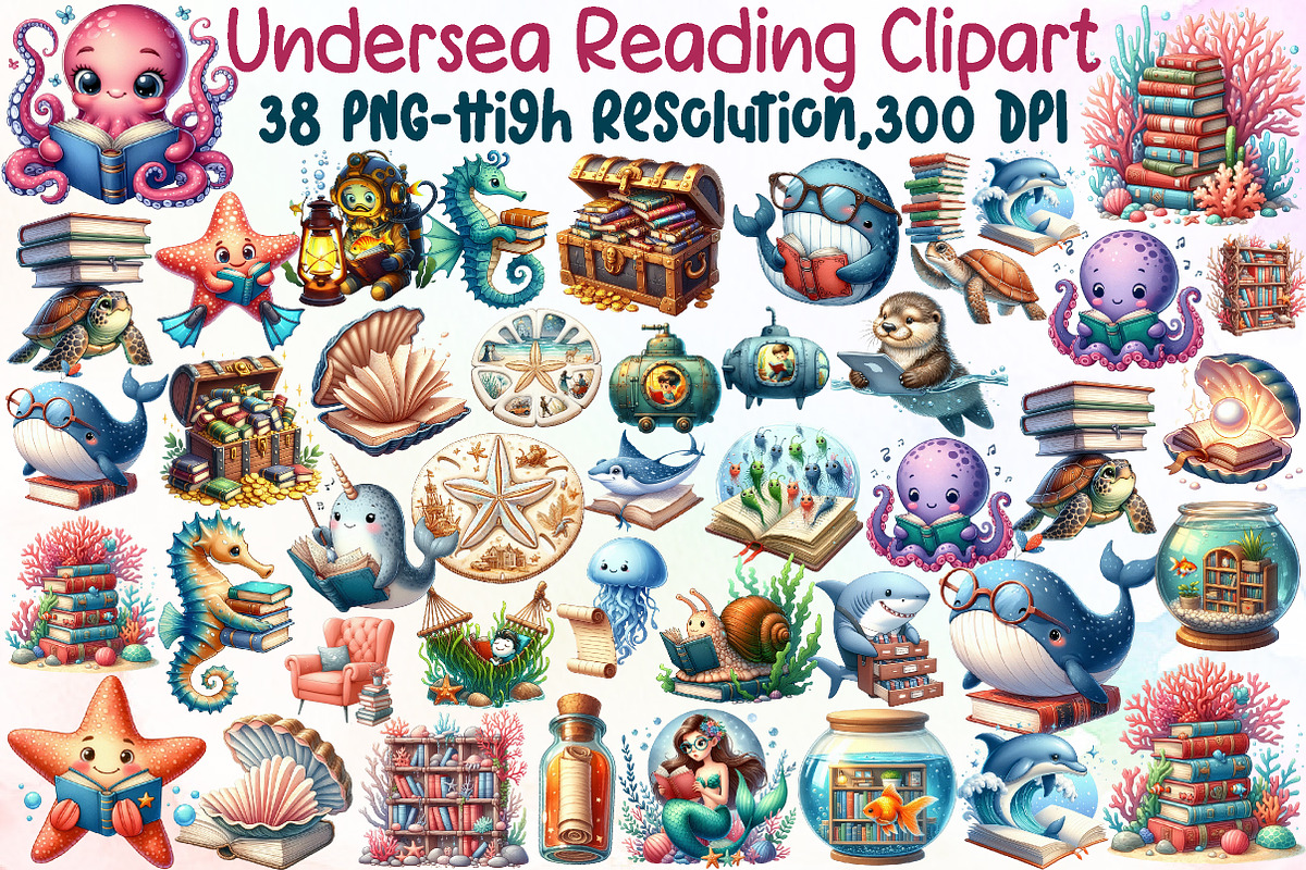 Undersea Reading Clipart, an Illustration by Sublimation Artist (Photo 1 of 6)