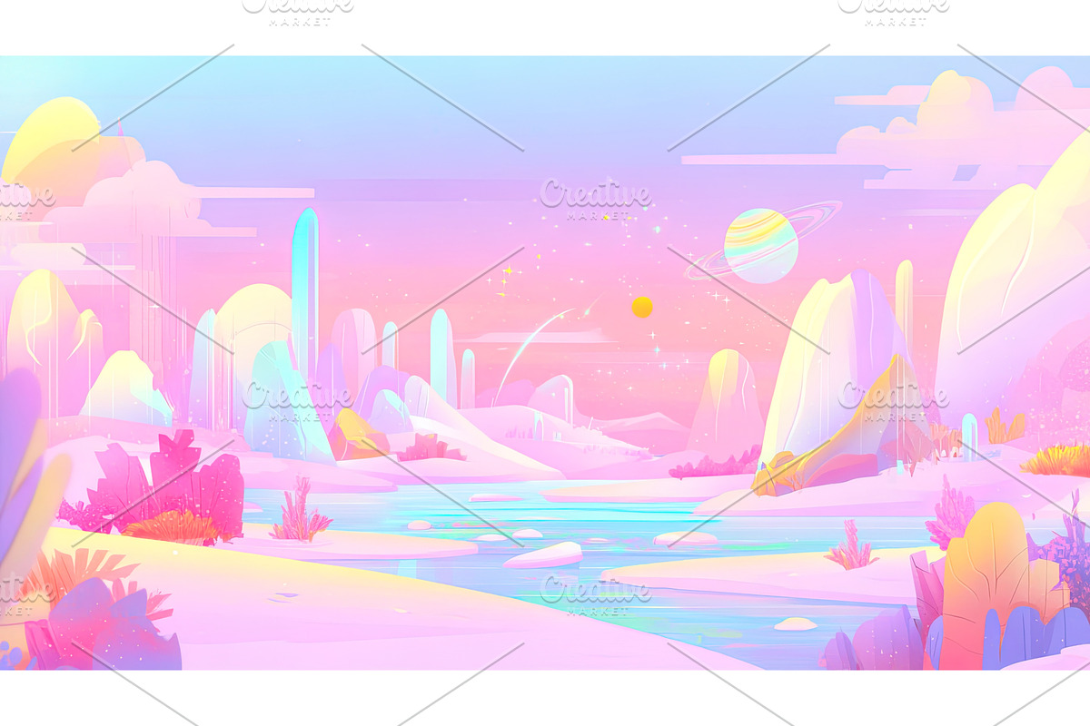 Colorful alien landscape with, an Illustration by Lermont51