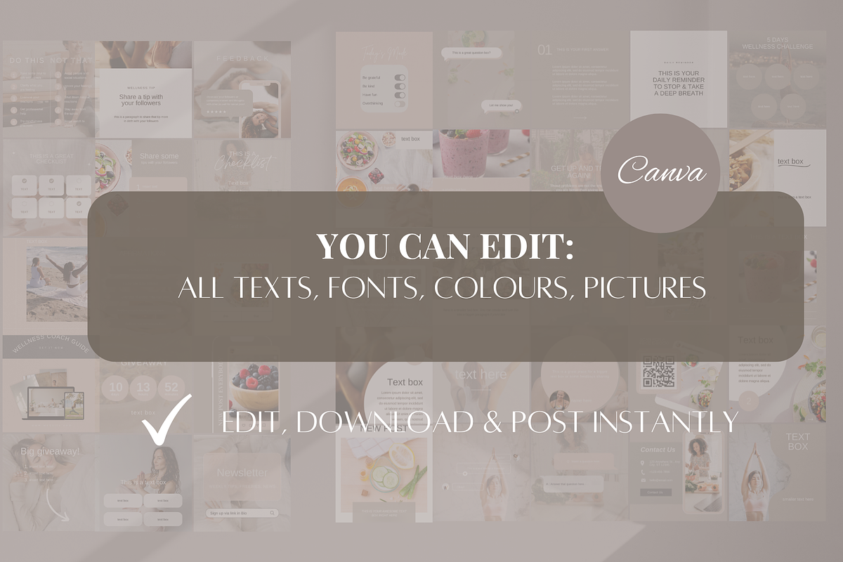 250 Wellness Instagram Template, a Social Media Template by SociallyyCreative (Photo 4 of 10)