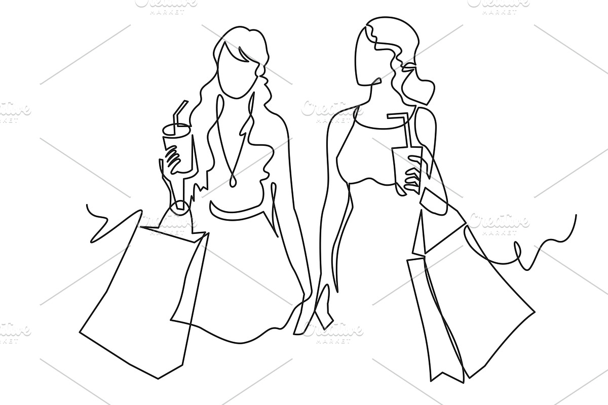 two woman with shopping bags, a Food Illustration by Samui-Art