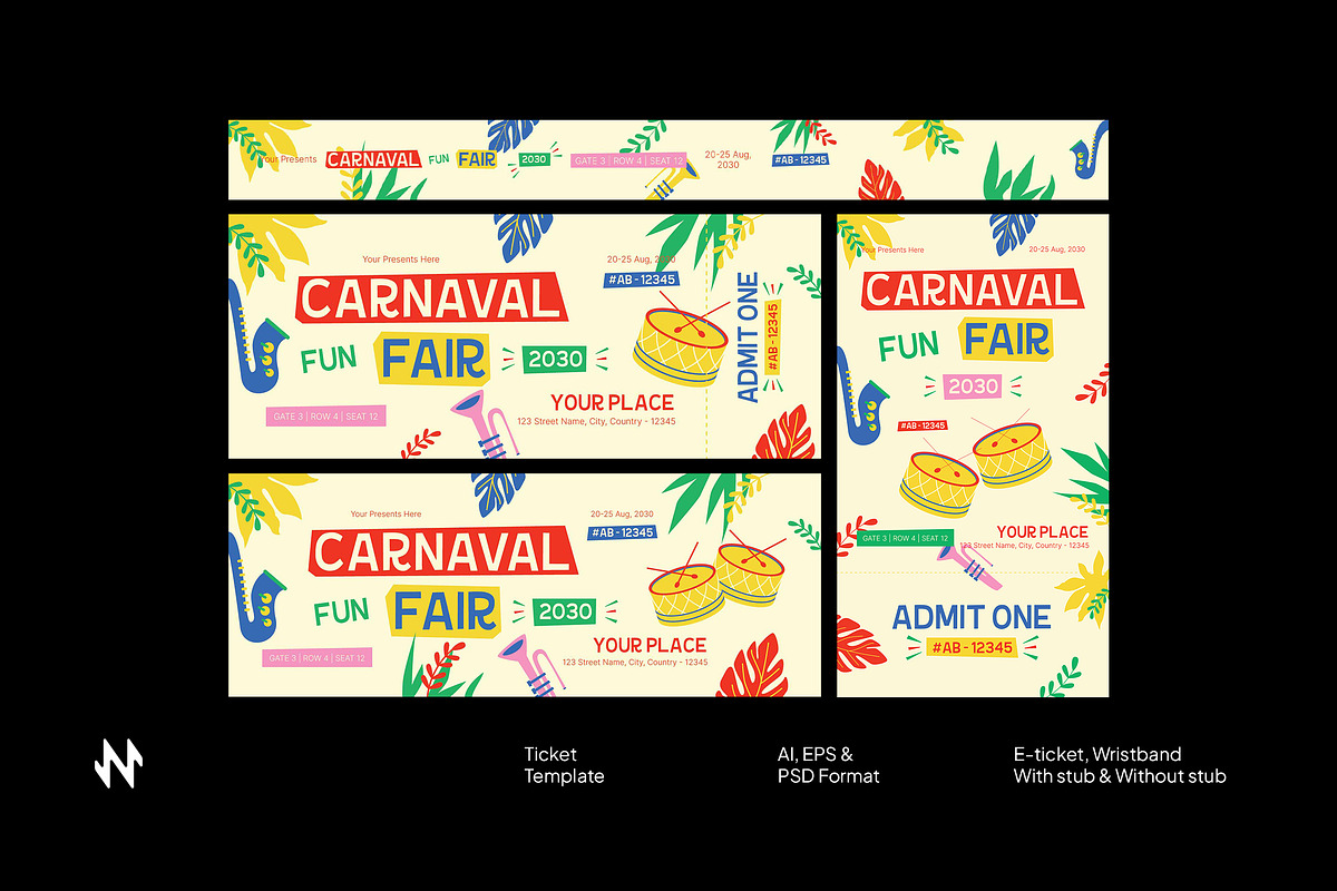 Colorful Carnaval Ticket, a Stationery Template by Neermana (Photo 1 of 4)