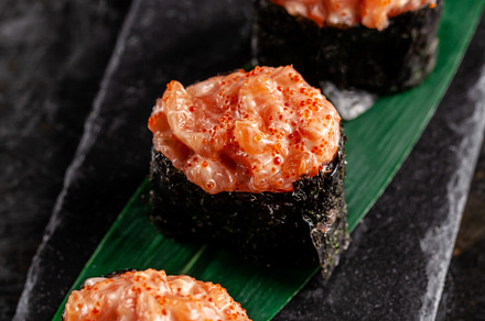 Gunkan maki sushi with with salmon o stock photo containing seafood and gunkan, a Food & Drink Photo by FOOD PHOTO