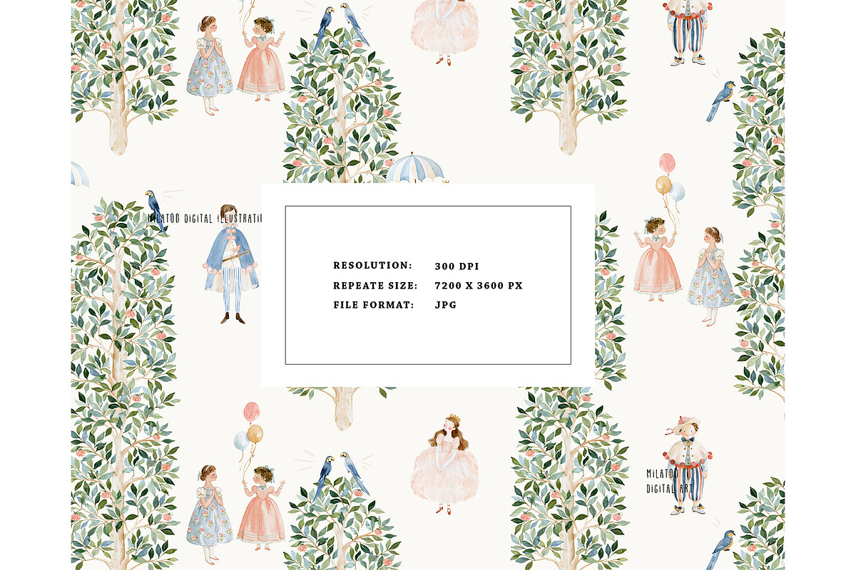 Royal Garden Prince Princess pattern, a Pattern Graphic by Milatoo (Photo 3 of 4)