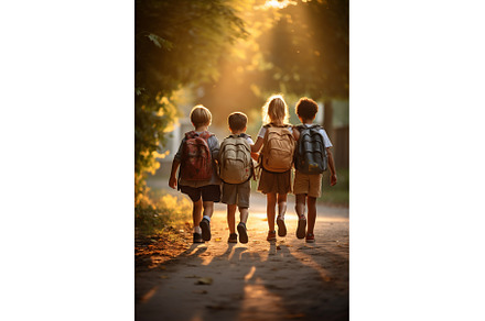 Children with backpacks go to school, a Person Photo by yanadjana
