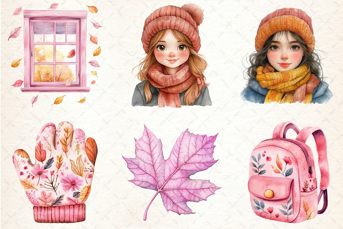 Watercolor Pink Fall Autumn Clipart, an Illustration by Rose Art (Photo 2 of 4)