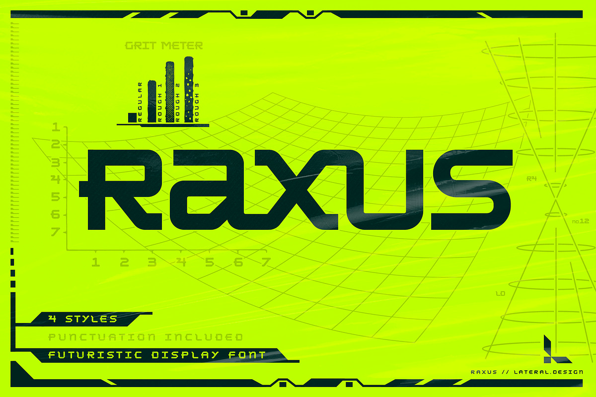 Raxus - Futuristic Font, a Sans Serif Font by Lateral Design (Photo 1 of 11)