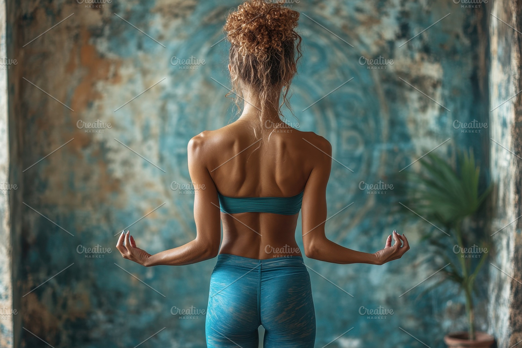 Yoga practice session in a serene st, a Photo by Tanuart