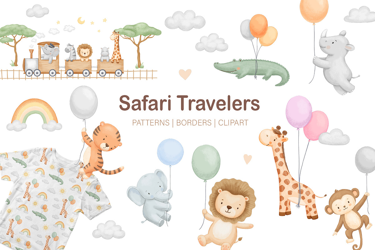 Safari Animals Watercolor clipart, an Animal Illustration by ElenaPlatovaArt (Photo 1 of 15)