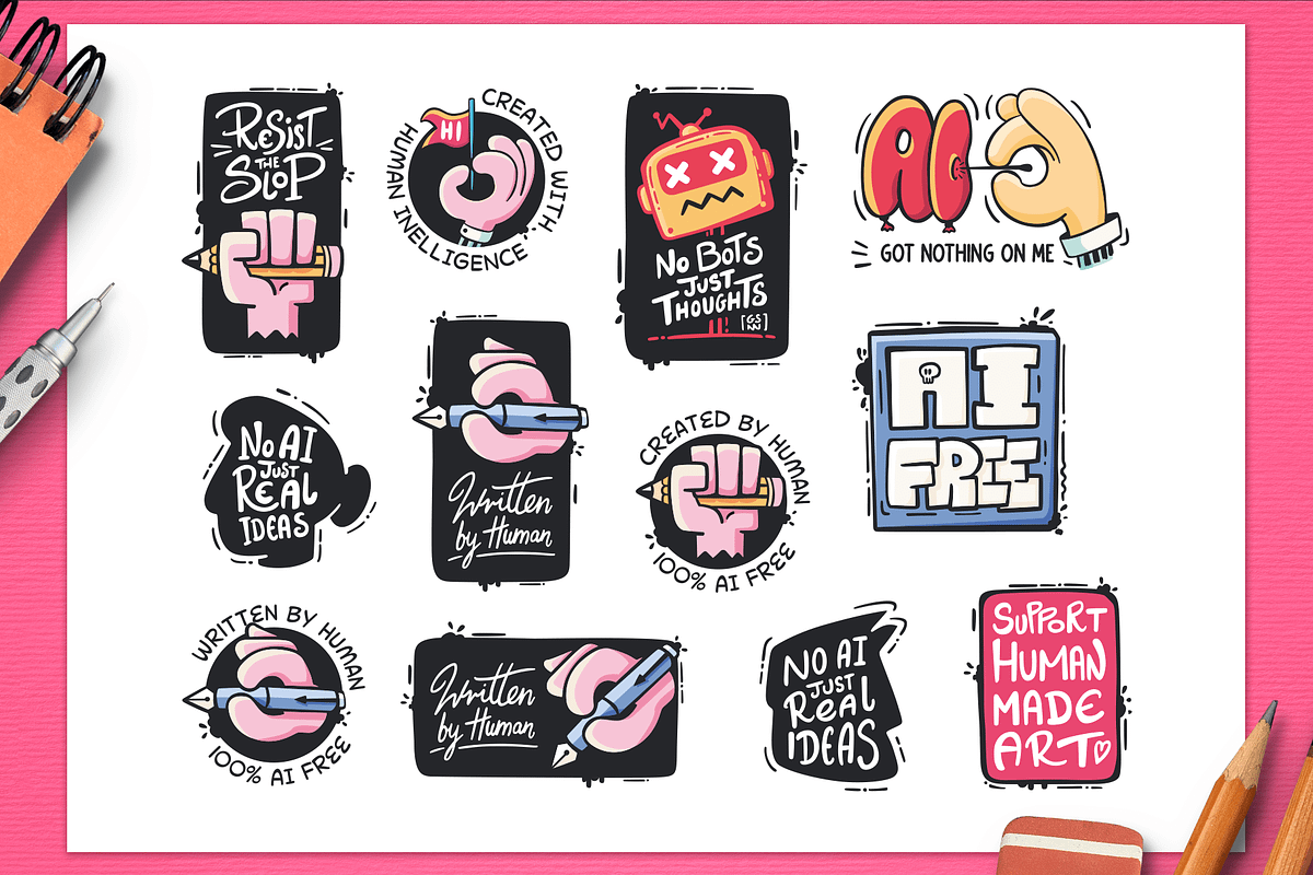 No-AI Human Made Badges & Stickers, an Object Graphic by Good Stuff No Nonsense (Photo 2 of 6)