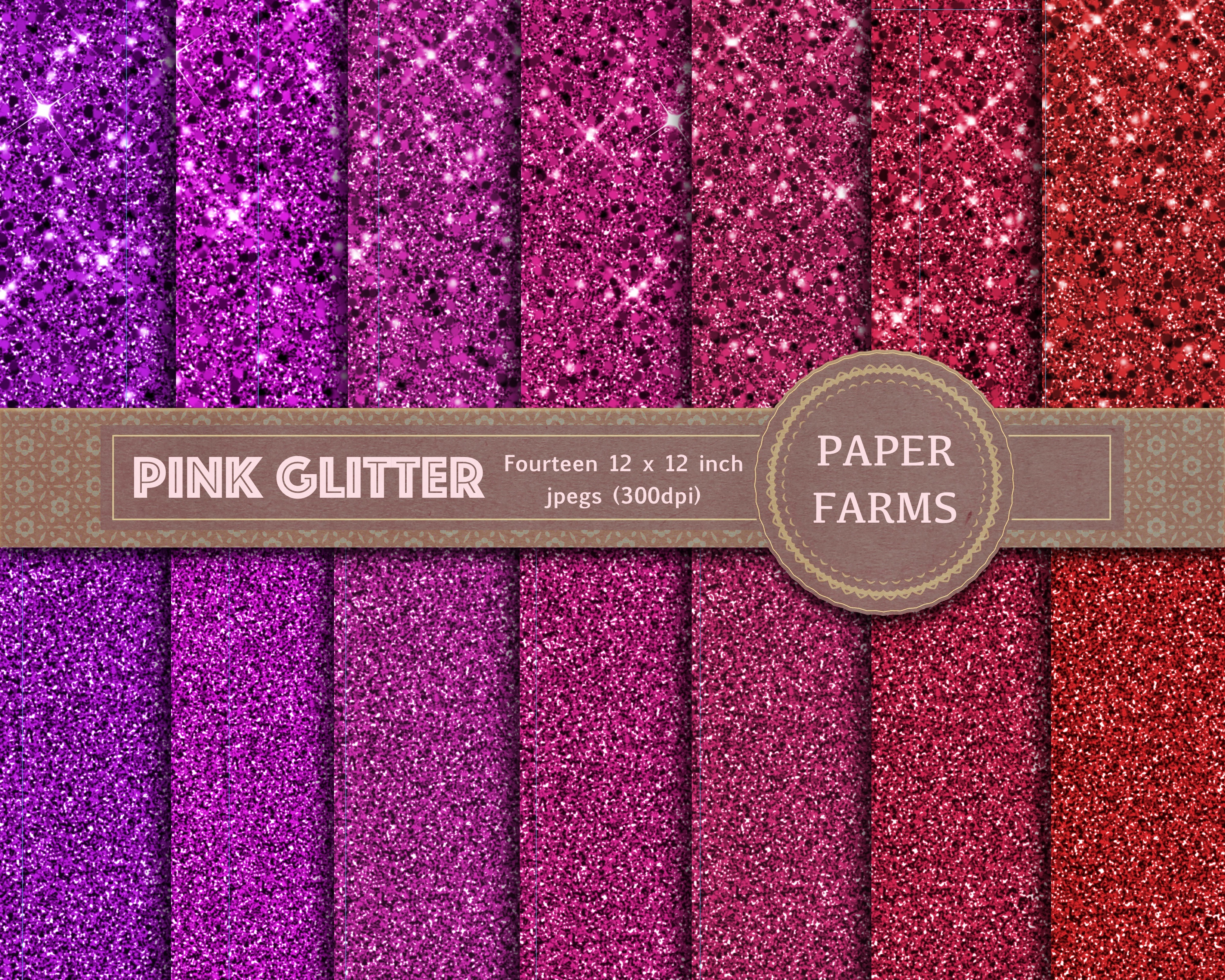 Pink glitter digital paper, a Pattern Graphic by Paper Farms