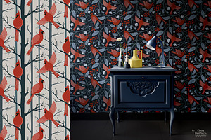 Northern Cardinal Seamless Patterns