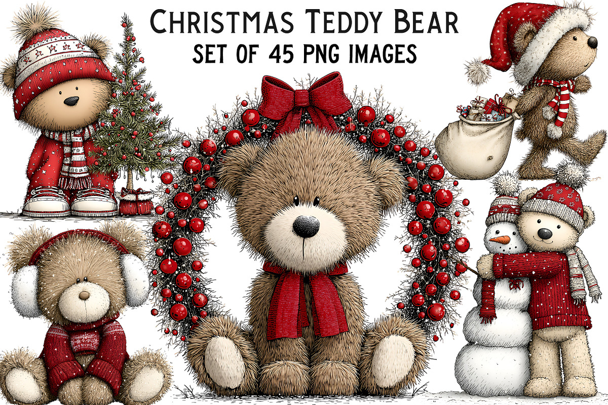 Christmas Teddy Bear Clipart, an Illustration by Craft Nest (Photo 1 of 11)