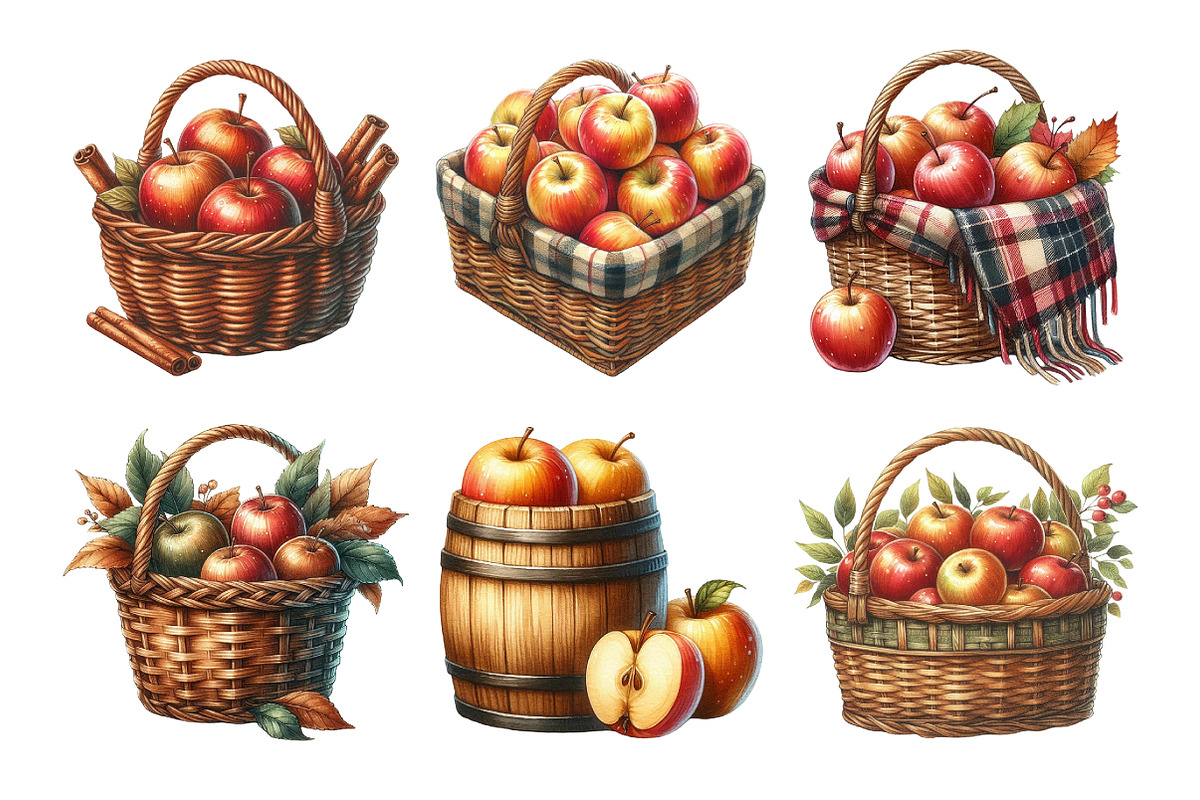 Watercolor Autumn Apple Basket Clipa, an Illustration by Daily.Designs (Photo 3 of 5)
