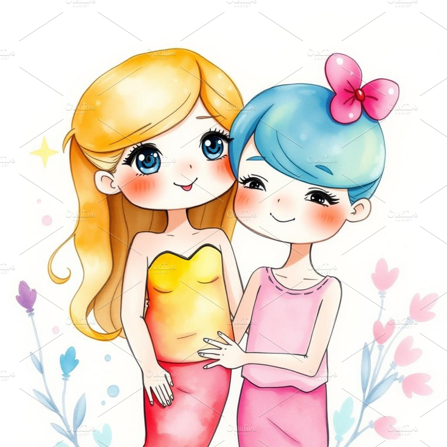 Cute girls watercolor, an Animal Photo by ComfortQ