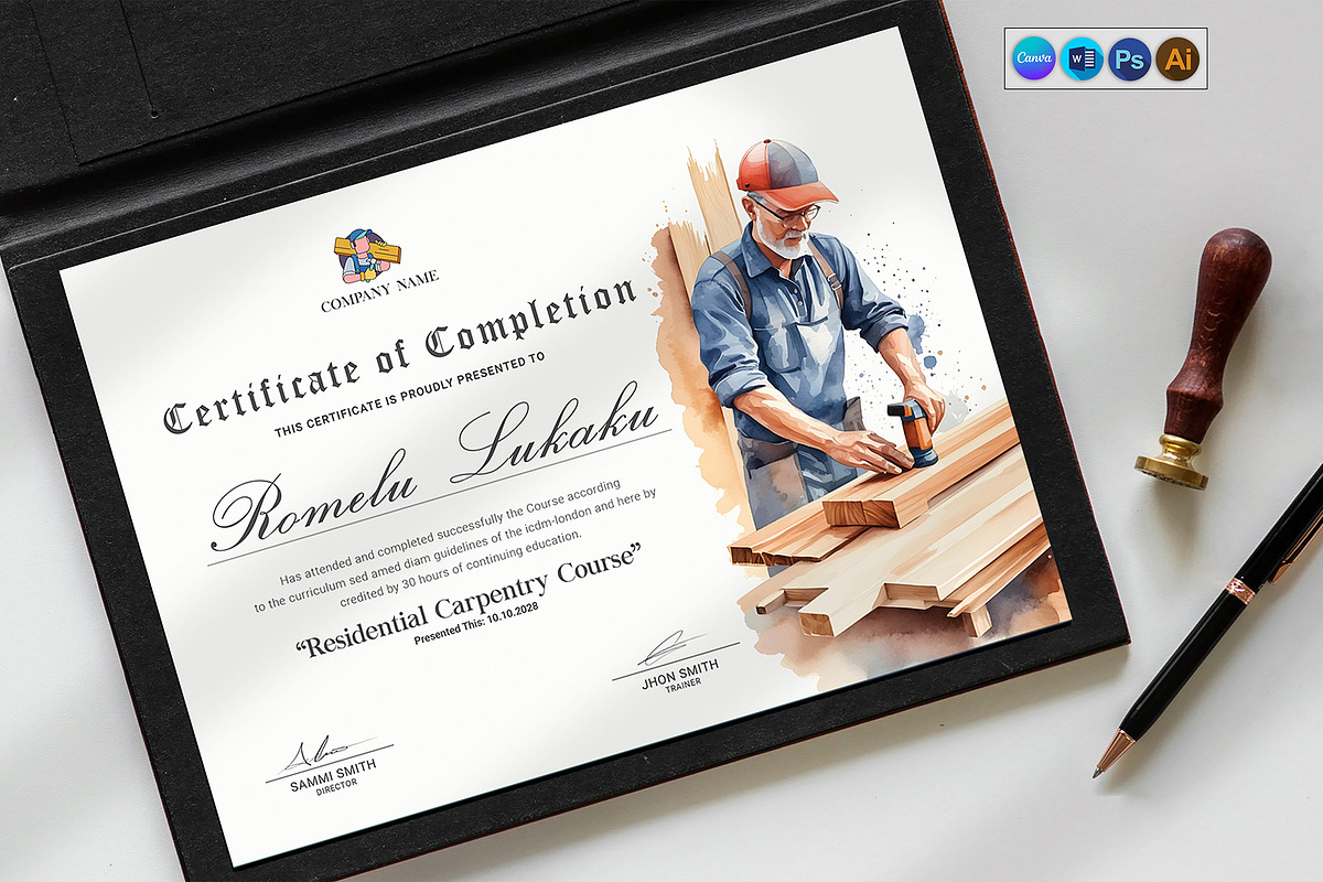 Carpenter Training Certificate, a Stationery Template by DesignDevisers (Photo 2 of 10)