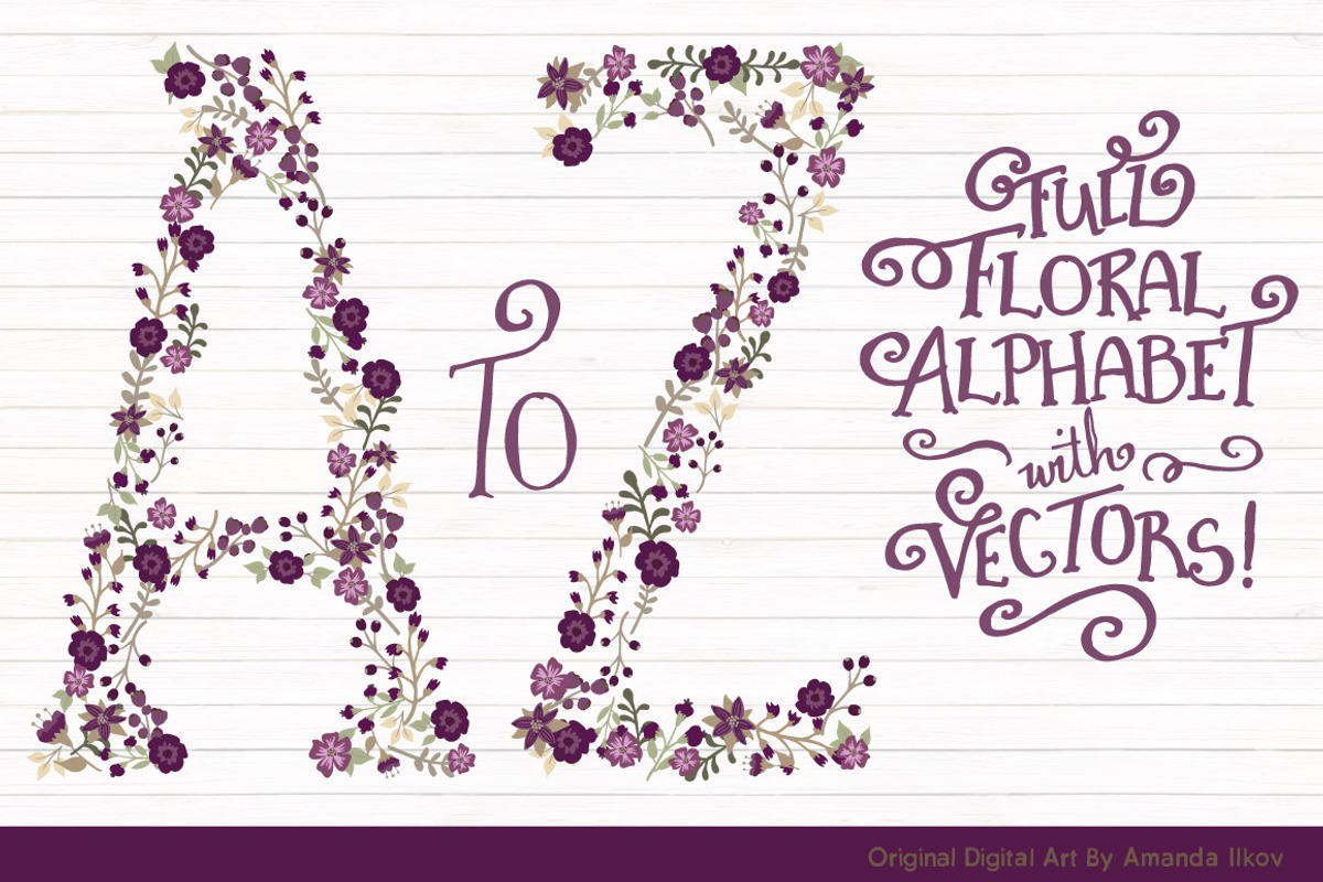Deep Plum Vector Floral Alphabet, an Illustration by Amanda Ilkov (Photo 1 of 5)