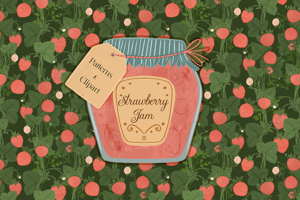 Strawberry Jam – Patterns & Clipart, a Pattern Graphic by PenguinArtStudio (Photo 1 of 14)