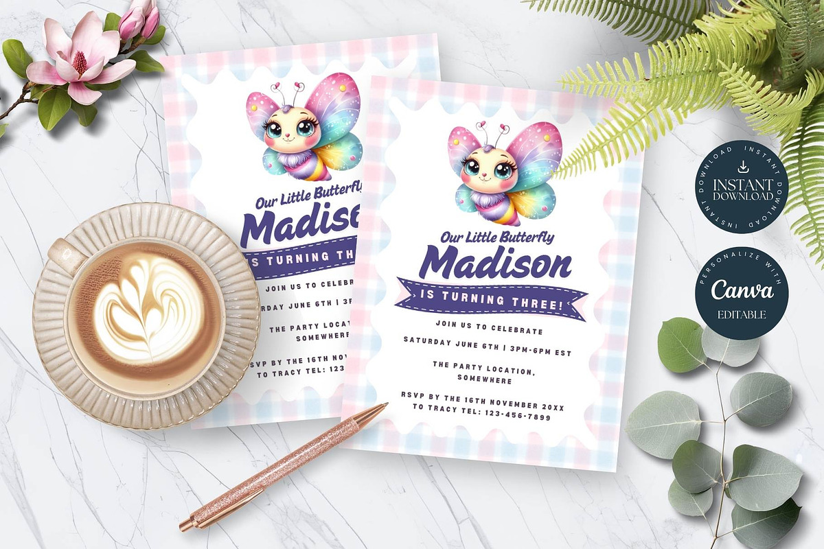 Cute Butterfly Birthday Invitation, an Invitation Template by Tracia Creative (Photo 6 of 6)