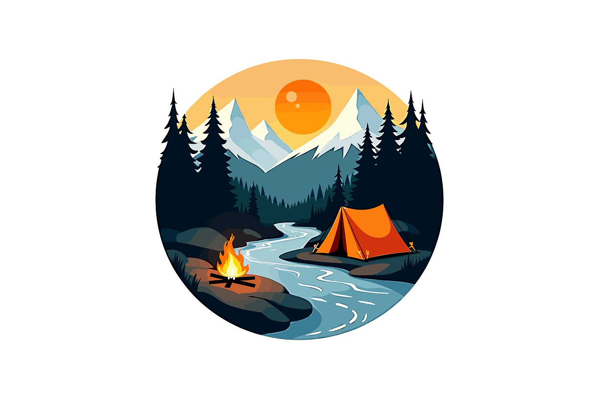 Sunset Adventure Camping Badge Set, an Object Graphic by Designs_River (Photo 8 of 13)