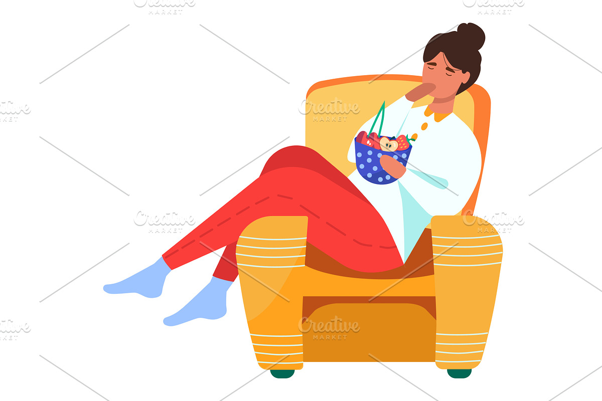 Woman eating fresh fruit from bowl, a Person Illustration by vectorpointstudio