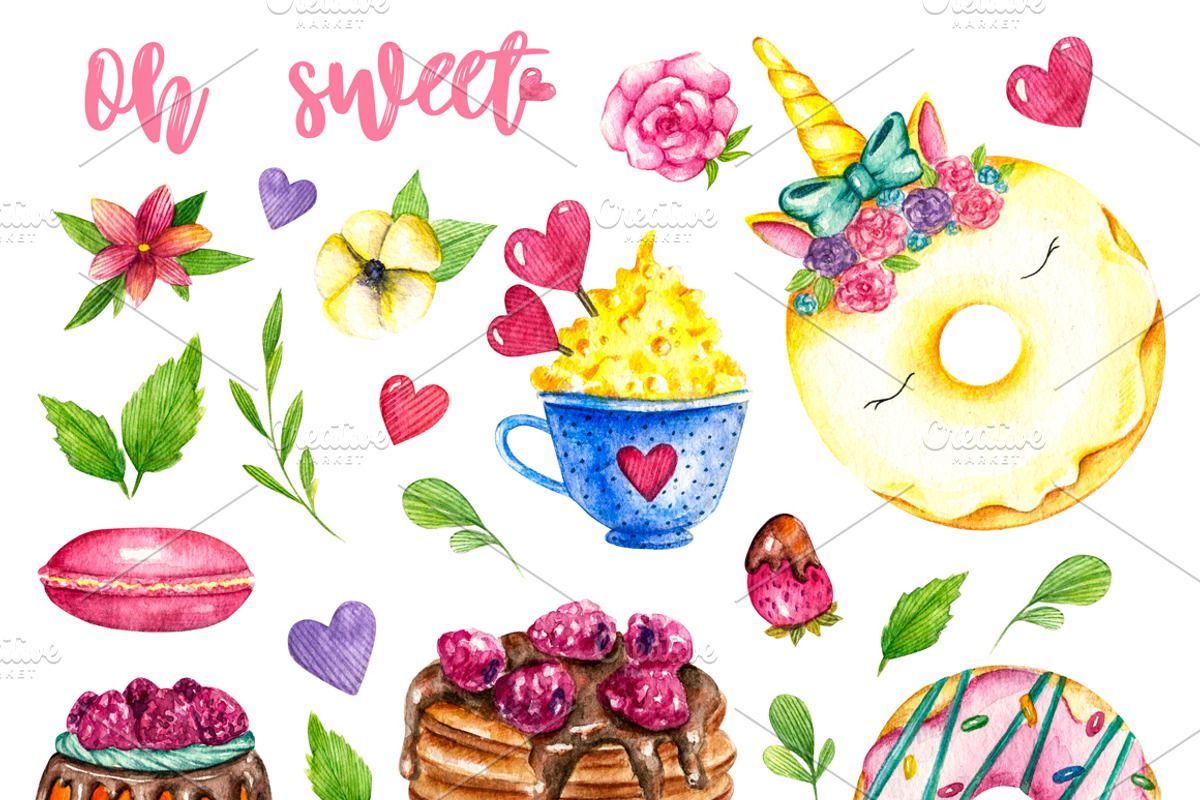 Sweets desserts watercolor clipart, a Decorative Illustration by UlitkaStudio (Photo 4 of 7)