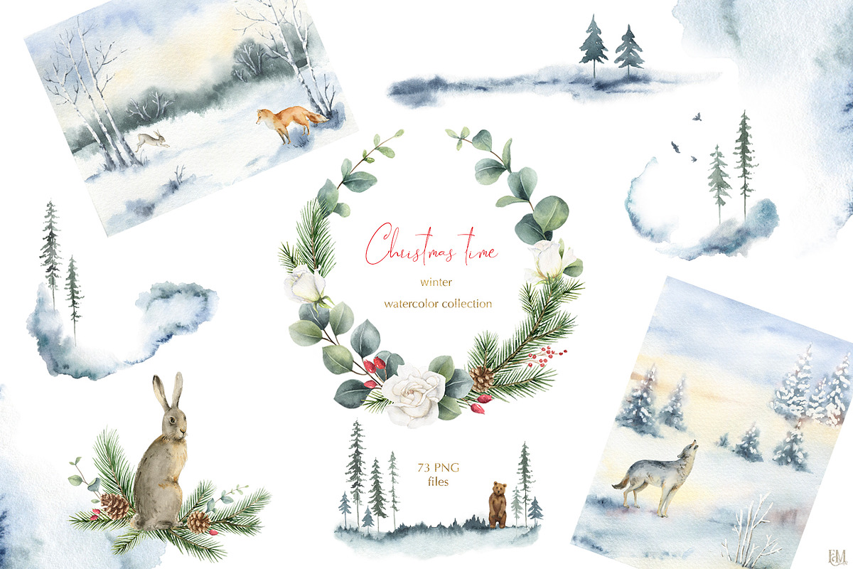 Watercolor Christmas Bundle, an Animal Illustration by Elena Medvedeva (Photo 4 of 8)