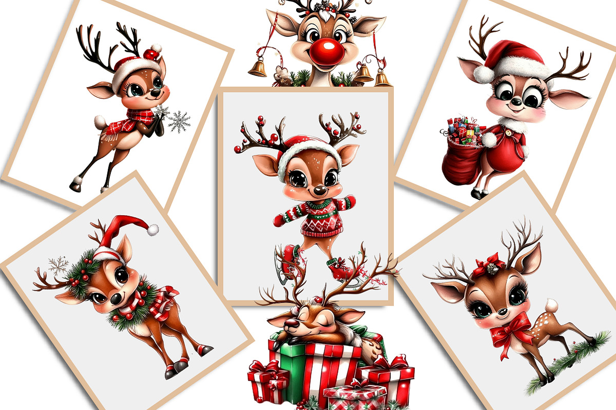 Whimsical Christmas Reindeer Clipart, an Illustration by Creative Art (Photo 8 of 11)